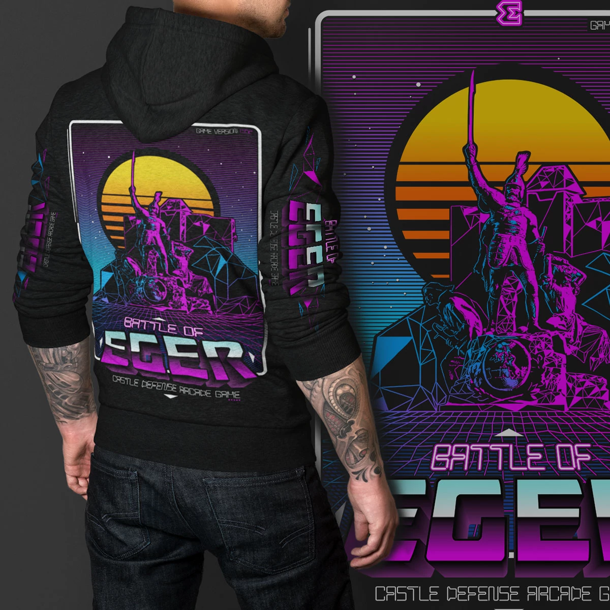 BATTLE OF EGER ARCADE férfi cipzáras pulóver